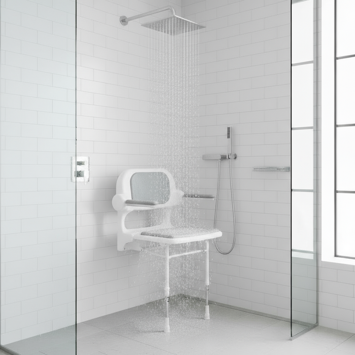 2000 Series Fold Up Grey Padded Seat with Back and Arms