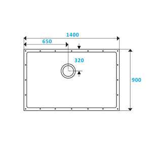 Technical drawing of a rectangular component with dimensions labeled