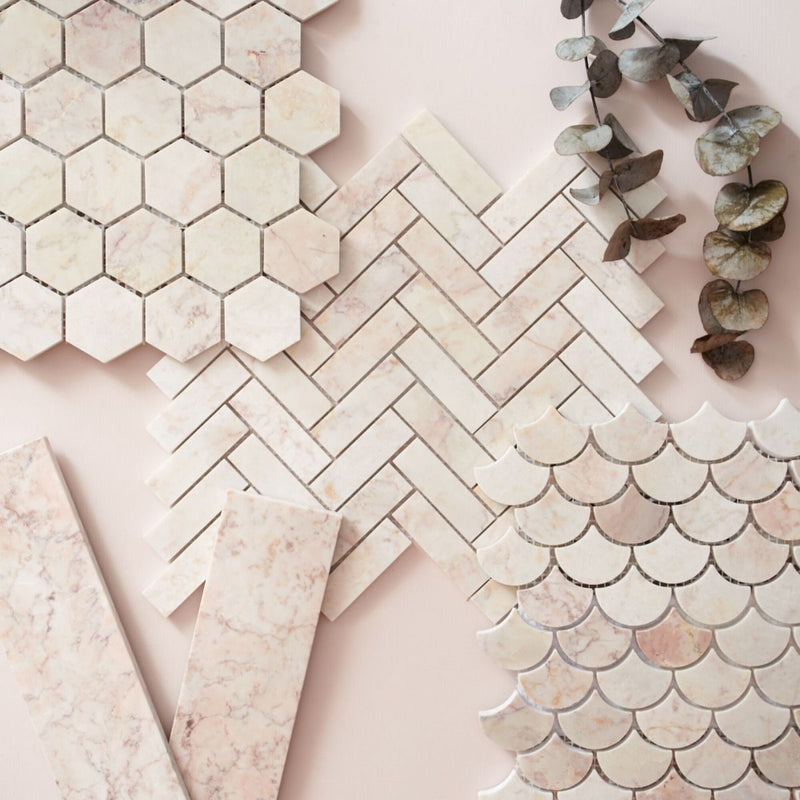 Aegean, Pink Scallop Mosaic, £159.87 Decorative Tiles Decorative Tiles Sale Porcelain Decorative Tiles Fired Earth