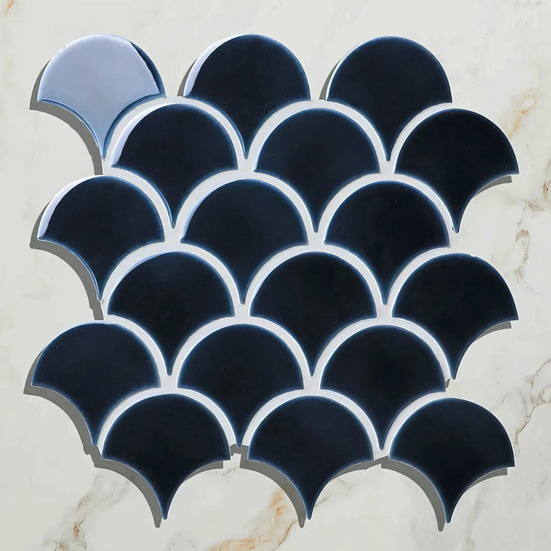 Atlantis Scallop, Navy, £15.12 per sheet Blue Tile Decorative Tiles Ca Pietra