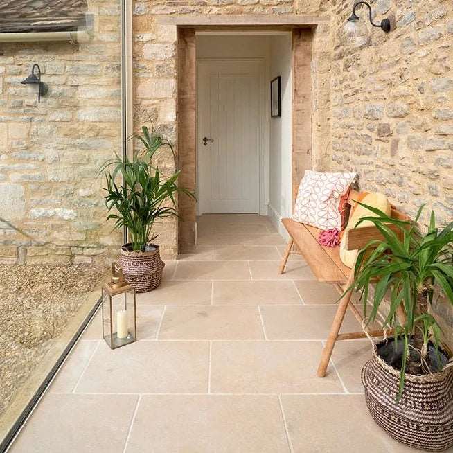 Neranjo Tumbled Finish Limestone, 2 sizes, from £87.50/ M2 Cream Tile Natural Stone Exterior Tiles Ca Pietra