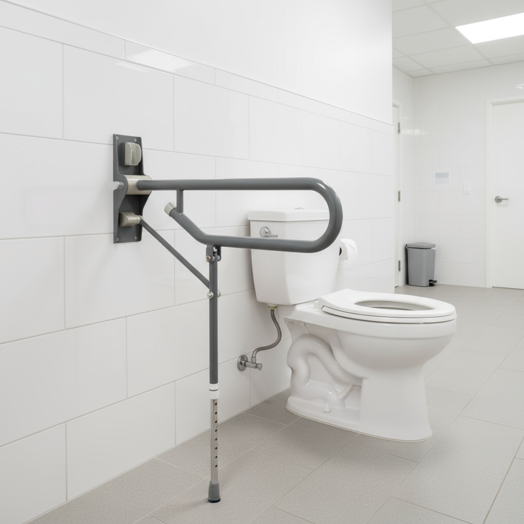 Fold Up Toilet Support Grab Rail adjustable leg Mid Grey