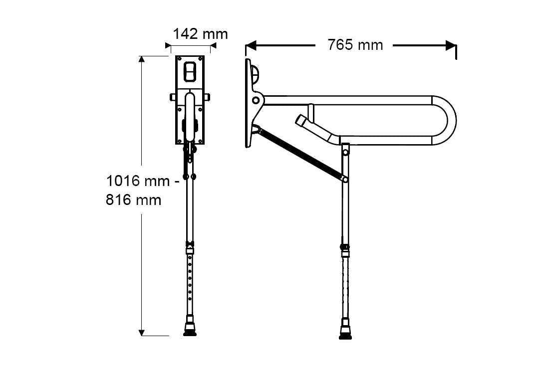 Fold Up Toilet Support Grab Rail adjustable leg Mid Grey