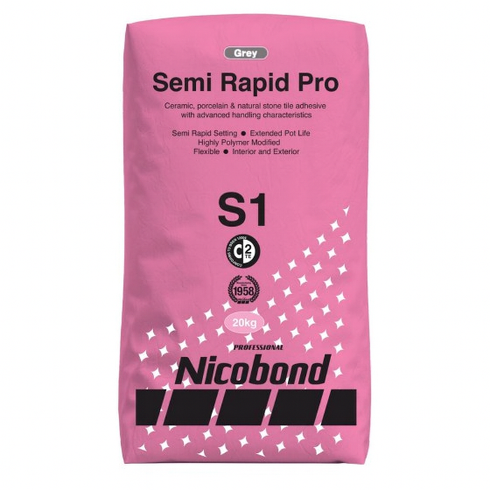 Semi Rapid Pro S1 Tile Adhesive 20kg - Grey