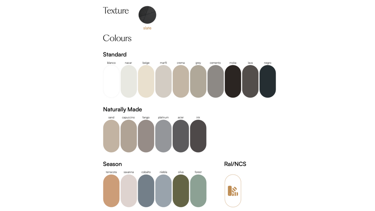 Acquabella Noon Slate Freestanding Bath colour chart