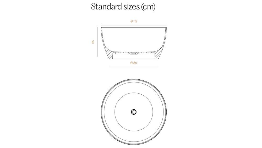 Acquabella Round Freestanding Bath measuring guide