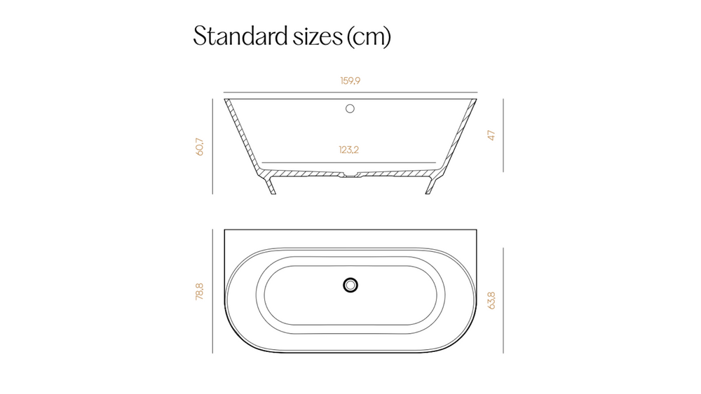 Acquabella Voss Semi-Freestanding Bath measuring guide