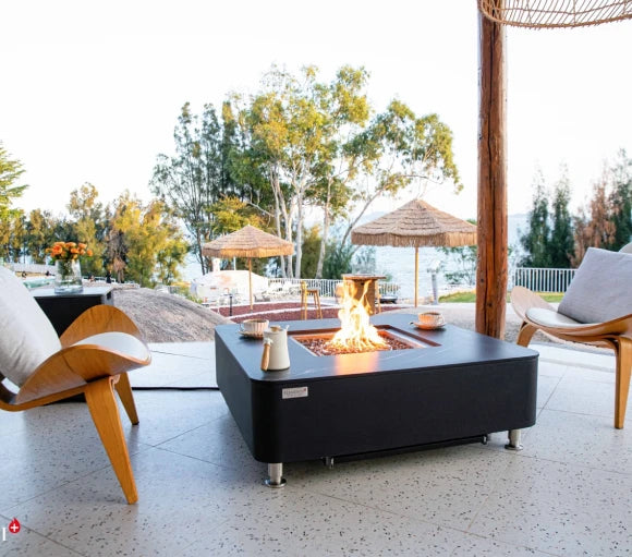 Copenhagen Fire Table, Glass-fibre reinforced concrete with Marble porcelain top