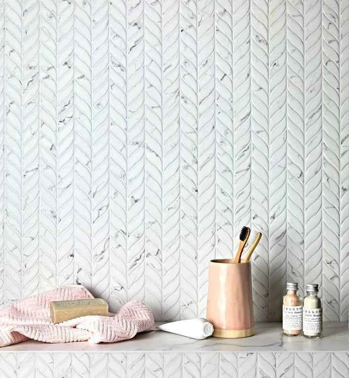 Fired Earth Malmo Willow Leaf White Mosaic Sample