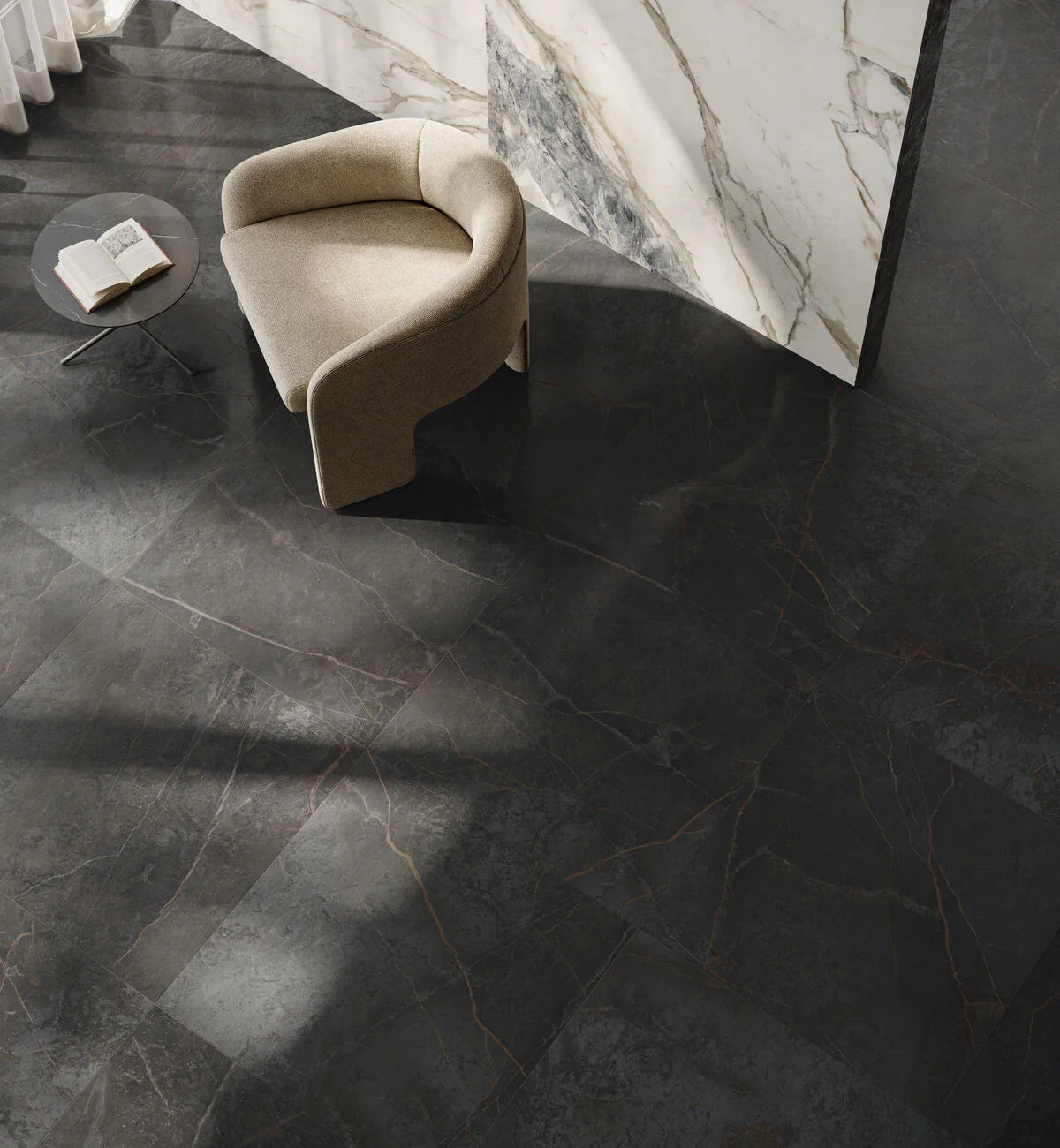 Fired Earth Milos Black 80 x 80 Marble Effect Porcelain Tile Sample
