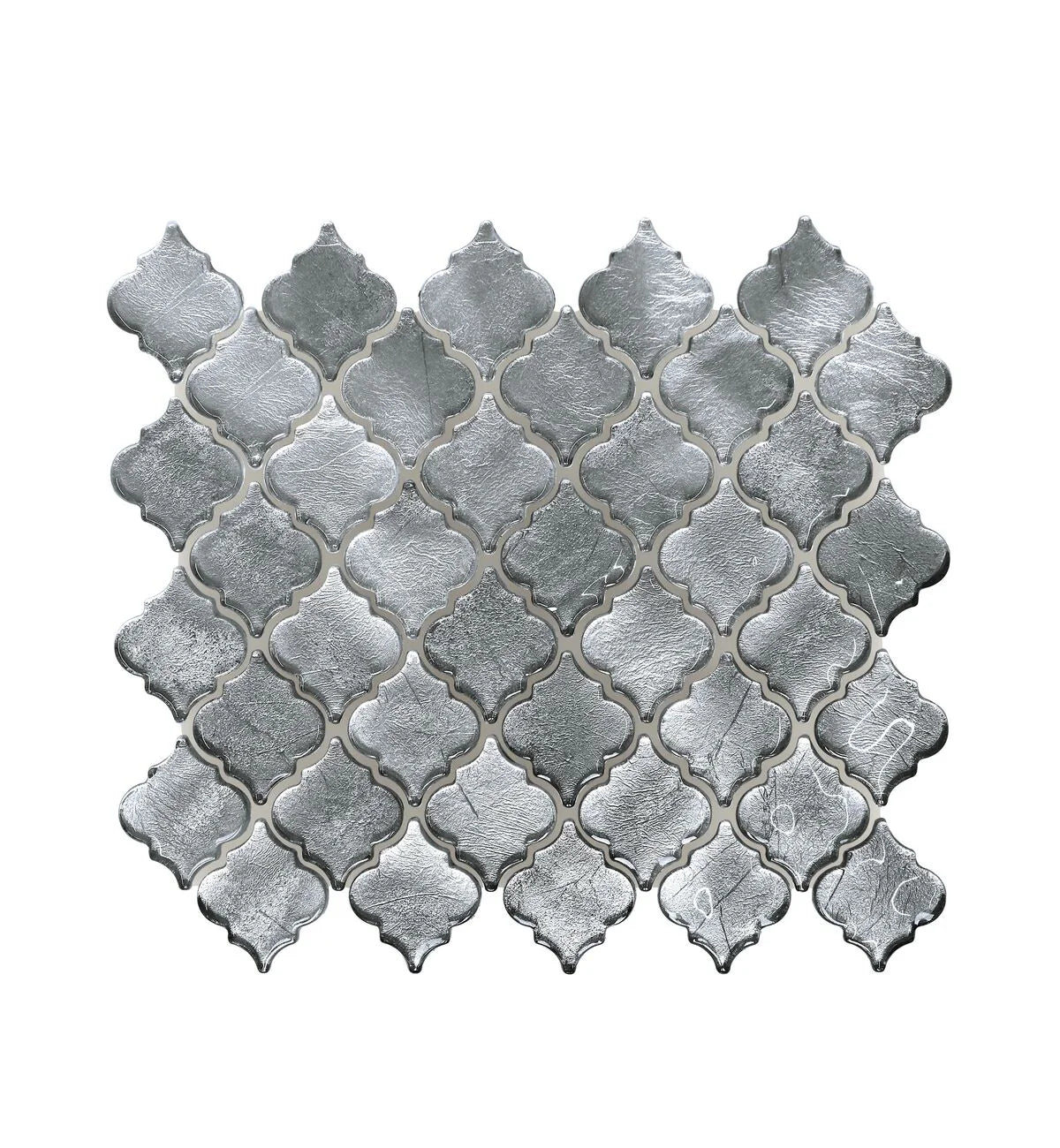 Metallic Vitreum Argentum Arabesque Silver Glass Tile Sample