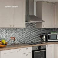 Metallic Vitreum Argentum Arabesque Silver Glass Tile Sample