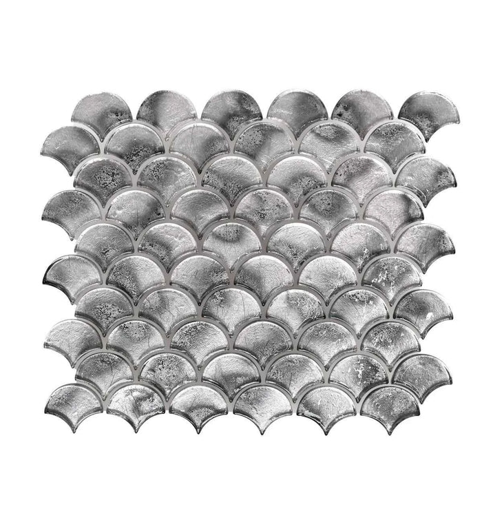 Metallic Vitreum Argentum Fan Silver Glass Tile