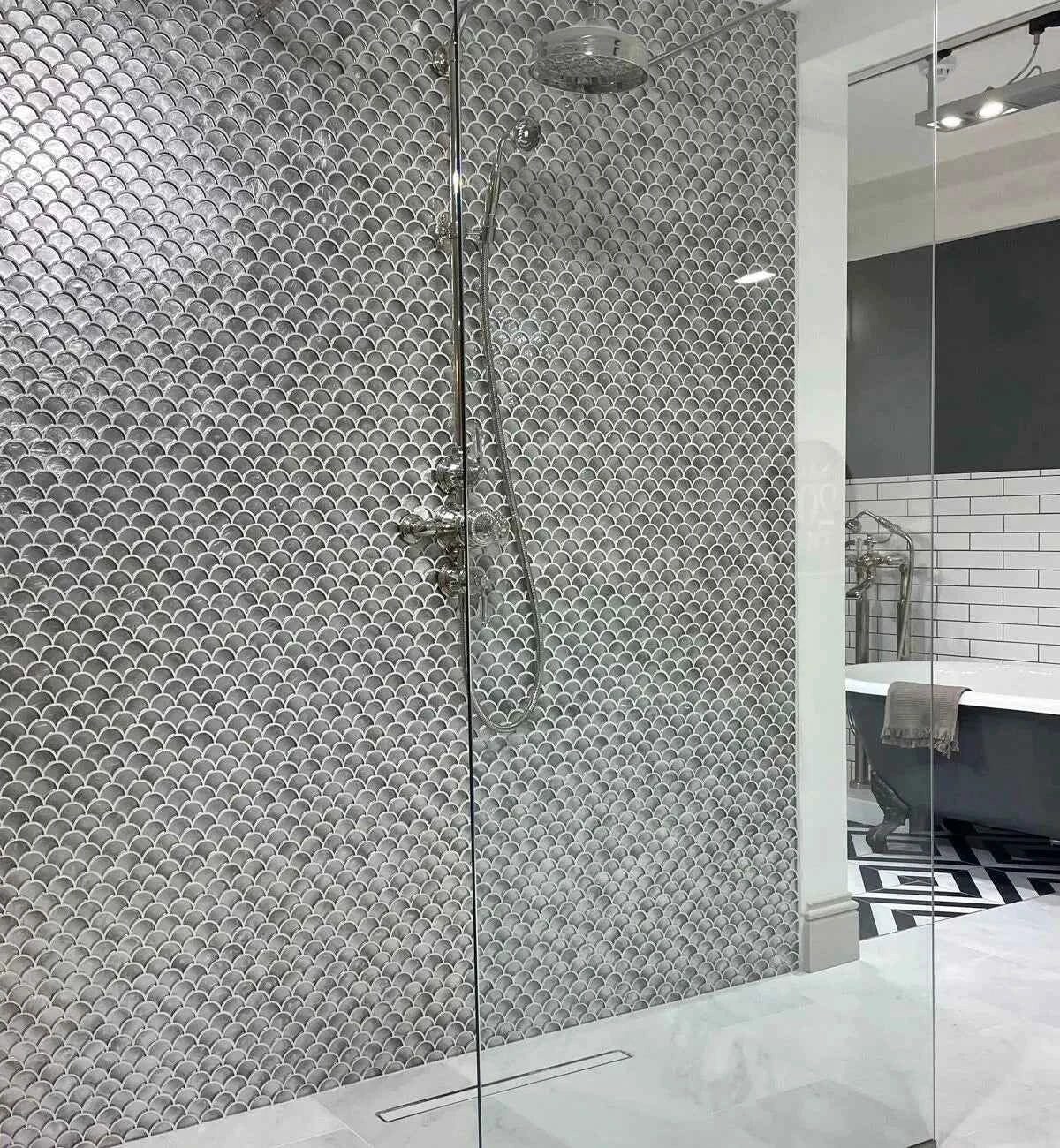 Metallic Vitreum Argentum Fan Silver Glass Tile