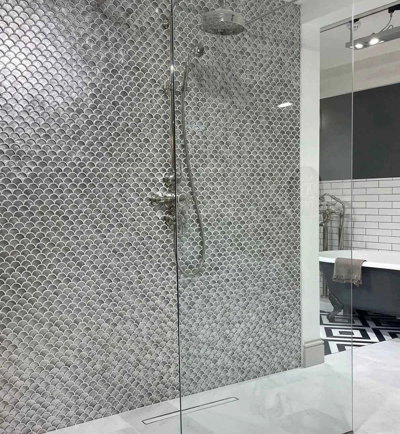 Metallic Vitreum Argentum Fan Silver Glass Tile