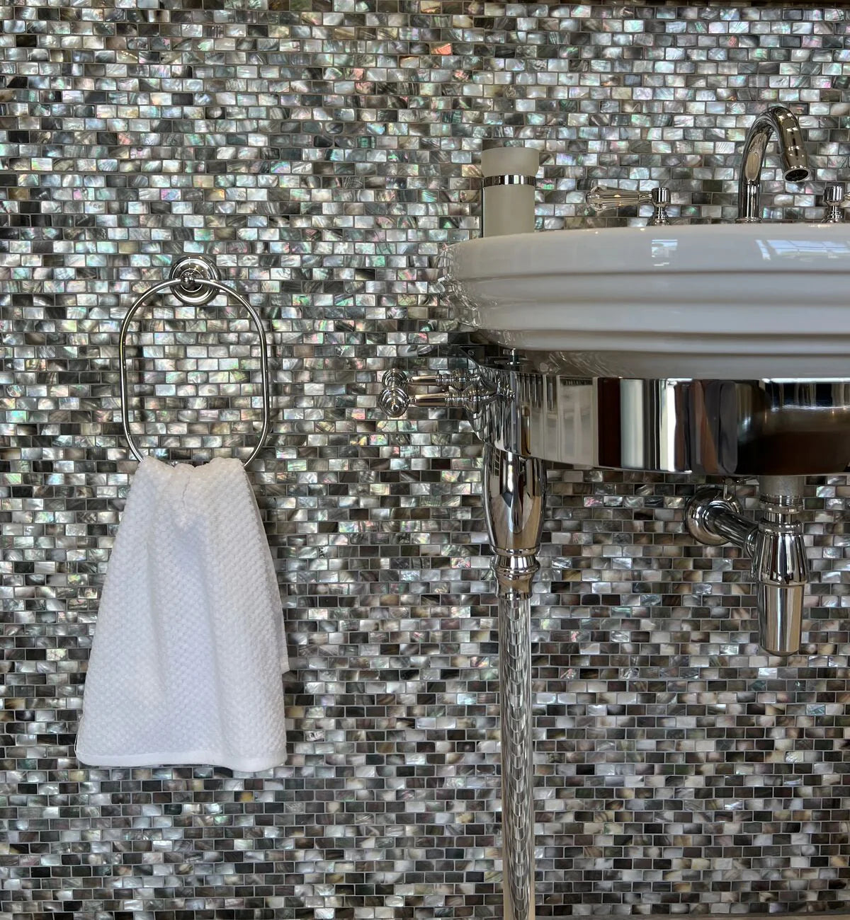 Mother of Pearl Black Rectangle Brick Mosaic Sample