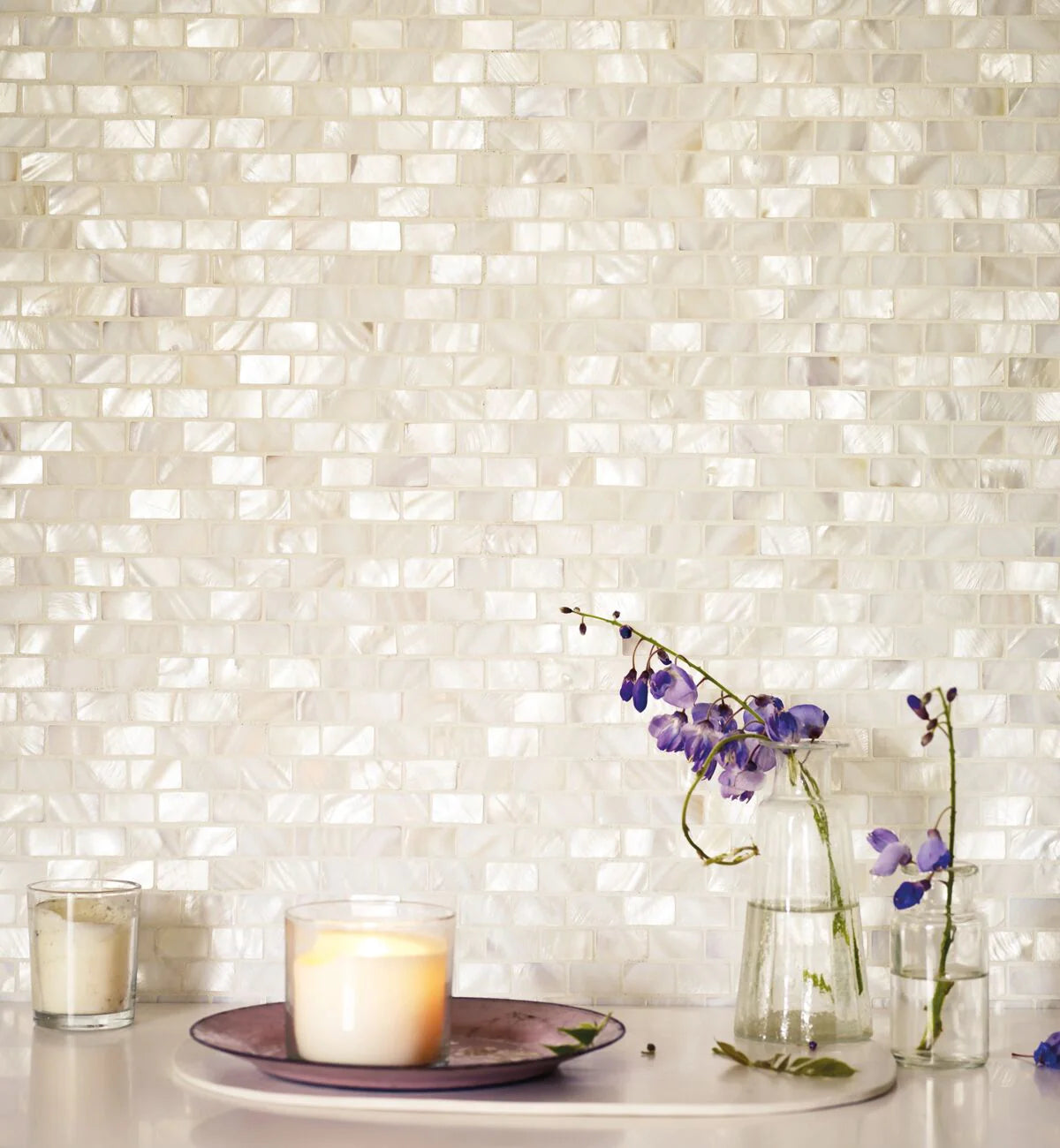 Mother of Pearl White Rectangle Brick Mosaic Sample