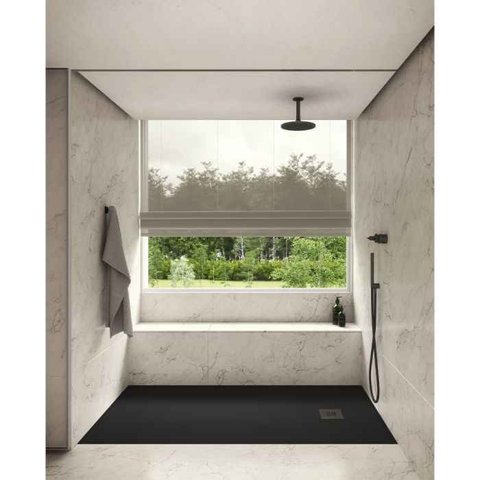 Blackman Rowe Urban Slate Effect Rectangular Shower Tray & Waste 1200mm x 900mm Midnight Black