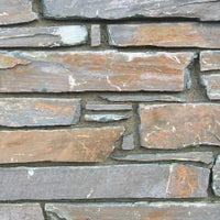 Close-up of a stone wall with stacked stone pattern