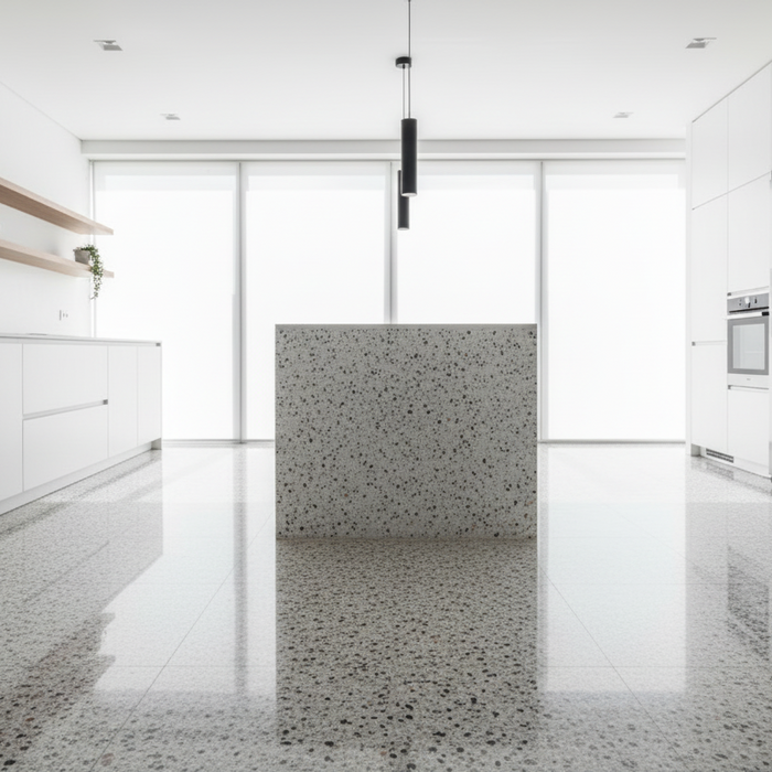 Kado, Terrazzo Porcelain, Lead Flakes 60x60