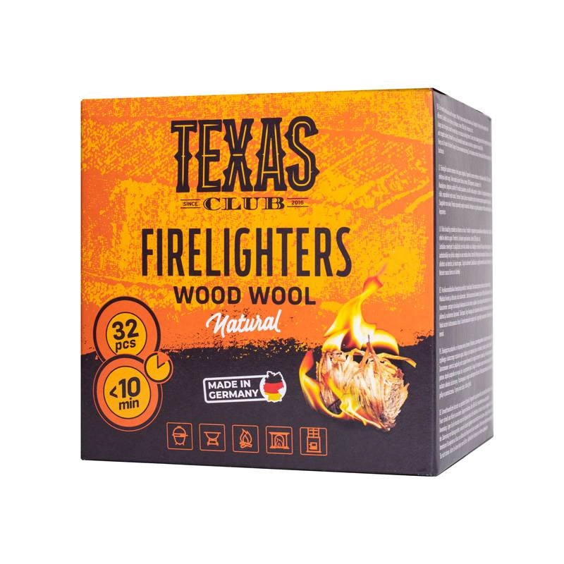 Texas Club Natural Wood Wool Firelighters – 32 Pack