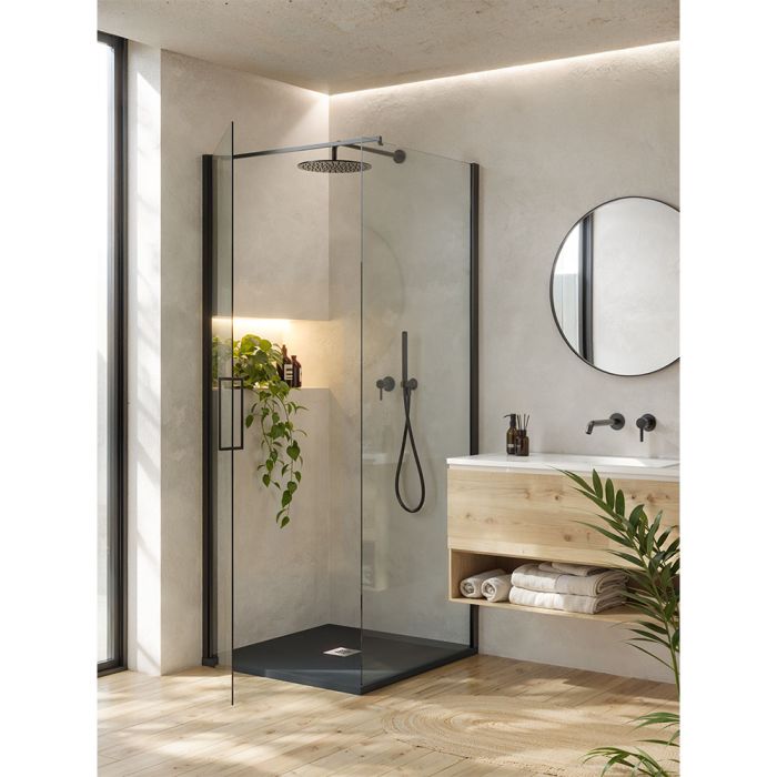 Blackman Rowe Urban Slate Effect Square Shower Tray & Waste 760mm x 760mm Charcoal Grey