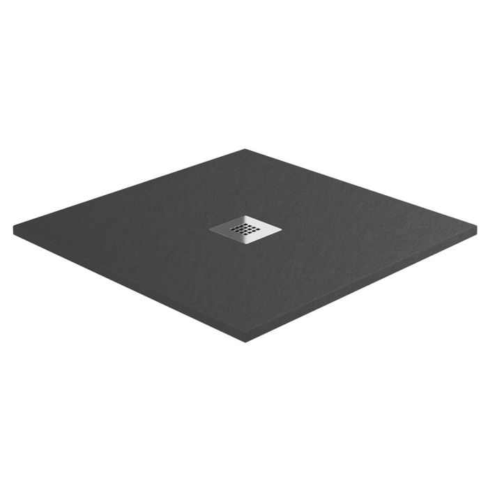 Blackman Rowe Urban Slate Effect Square Shower Tray & Waste 800mm x 800mm Charcoal Grey