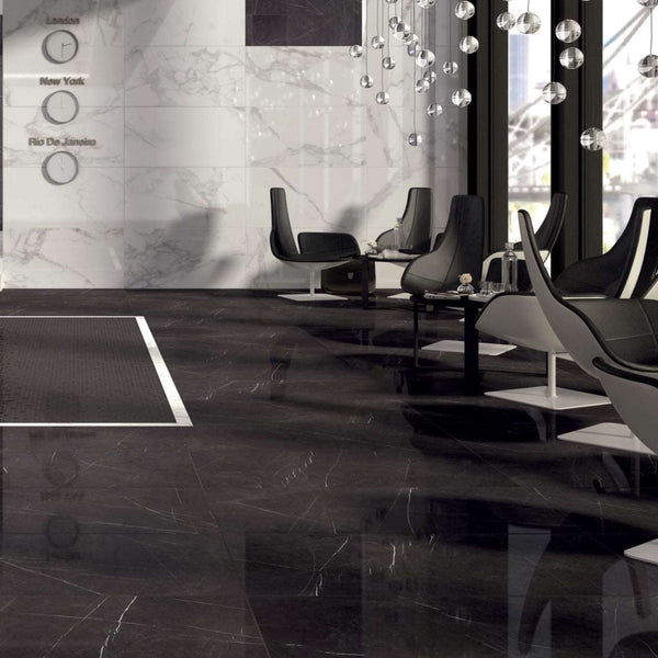 Deluxe Marble Effect Porcelain, 3 sizes, Polished Black, from £43.99/ M2