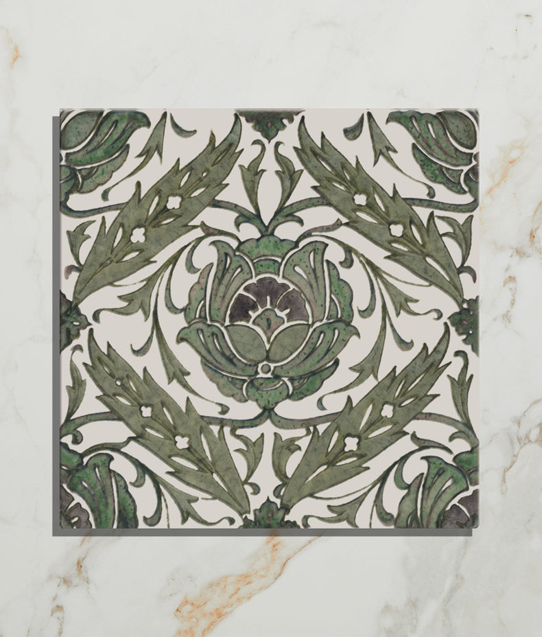 STUDIO Victorian Style™ Wall Ceramic Decor Acanthus in Green 15x15cm
