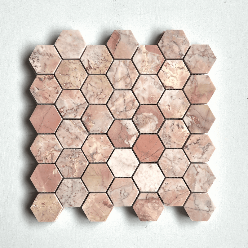 Aegean, Pink Large Hex Mosaic, £174.92/M2 Decorative Tiles Decorative Tiles Sale Porcelain Decorative Tiles Fired Earth