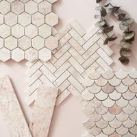 Aegean, Pink Herringbone Mosaic, £164.99/M2 Decorative Tiles Decorative Tiles Sale Porcelain Decorative Tiles Fired Earth