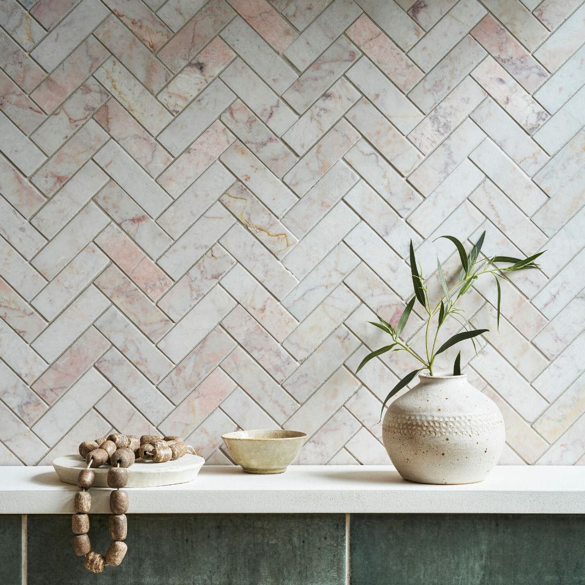 Aegean, Pink Herringbone Mosaic, £164.99/M2 Decorative Tiles Decorative Tiles Sale Porcelain Decorative Tiles Fired Earth