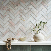 Aegean, Pink Herringbone Mosaic, £164.99/M2 Decorative Tiles Decorative Tiles Sale Porcelain Decorative Tiles Fired Earth
