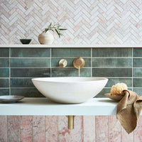 Aegean, Pink Herringbone Mosaic. £164.99/M2 Decorative Tiles Decorative Tiles Sale Porcelain Decorative Tiles Fired Earth