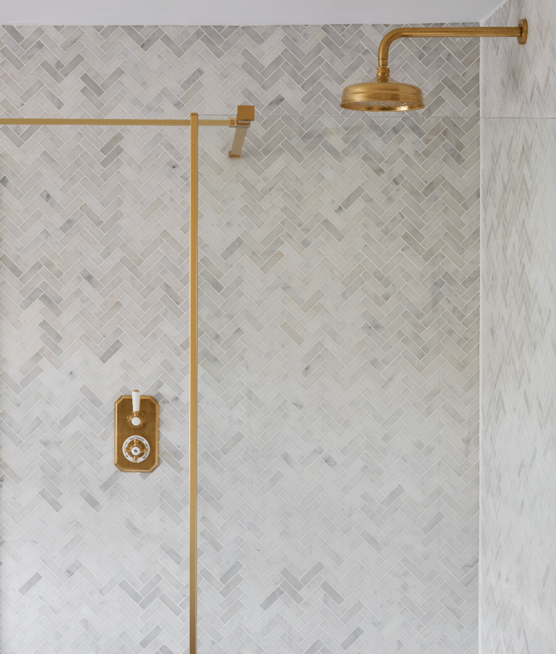 Long Island Marble Herringbone Mosaic 34cm