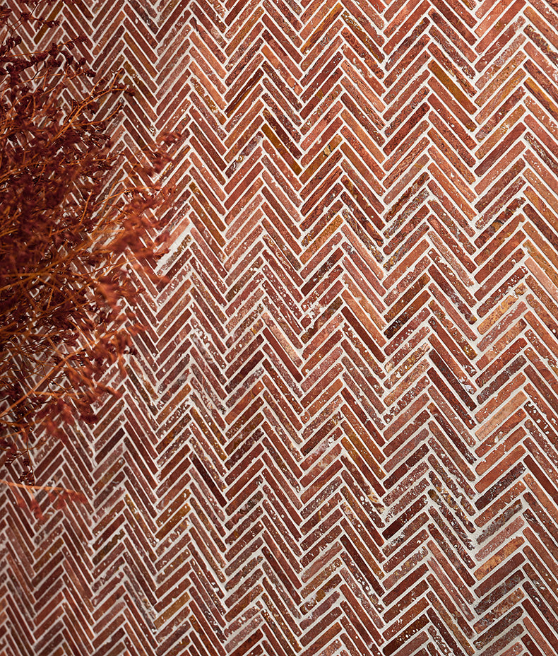 Athens Rosso Travertine Mosaic 29.2x30.2cm Sample