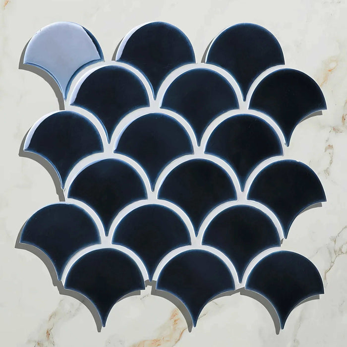 Atlantis Scallop, Navy, £15.12 per sheet Blue Tile Decorative Tiles Ca Pietra