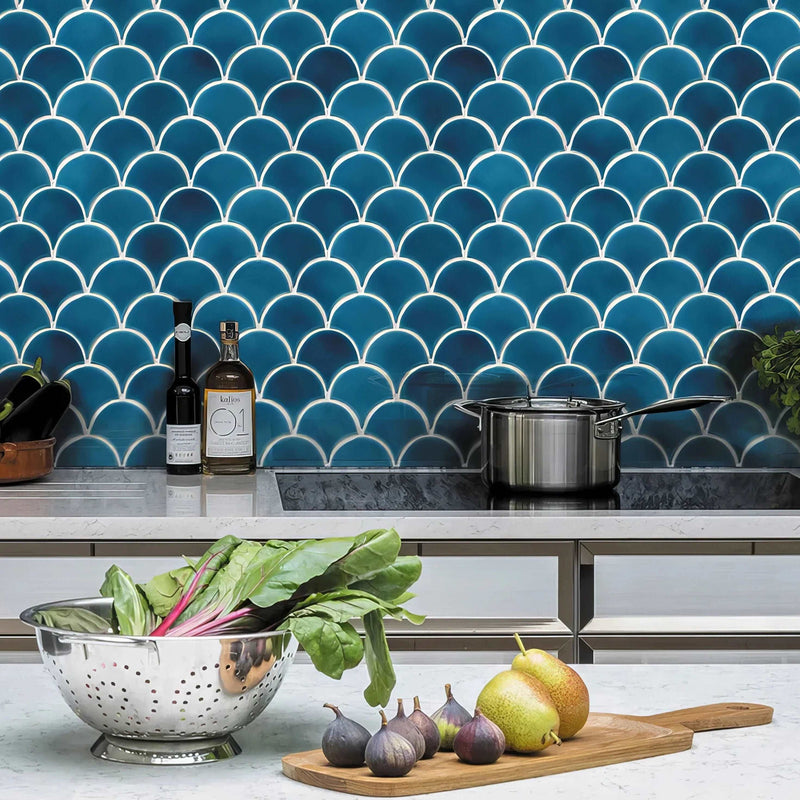 Atlantis Scallop, Ultramarine, £15.12 per sheet Blue Tile Decorative Tiles Ca Pietra