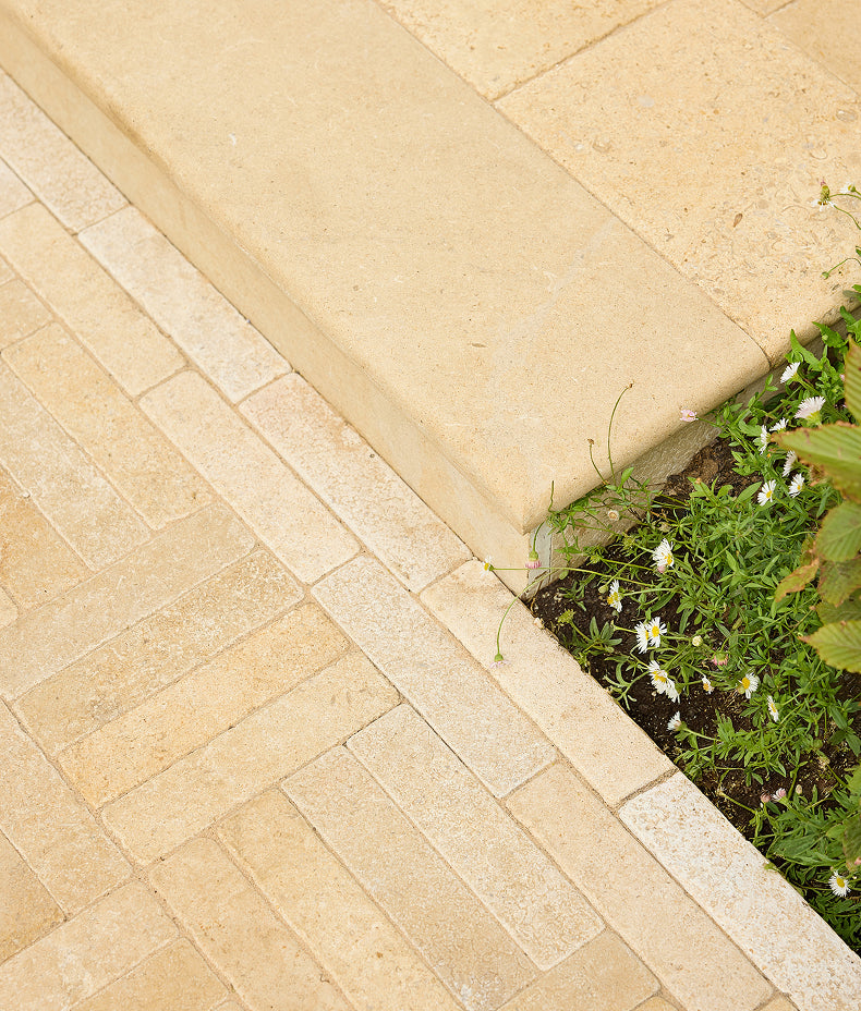 Buscot Limestone Tumbled & Etched Bullnosed Coping 40x100cm Sample
