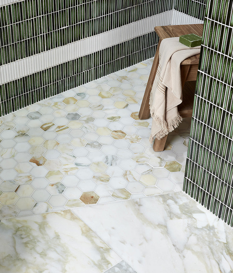Palazzo Oro Honed Herringbone Mosaic Marble 31.5cm Sample