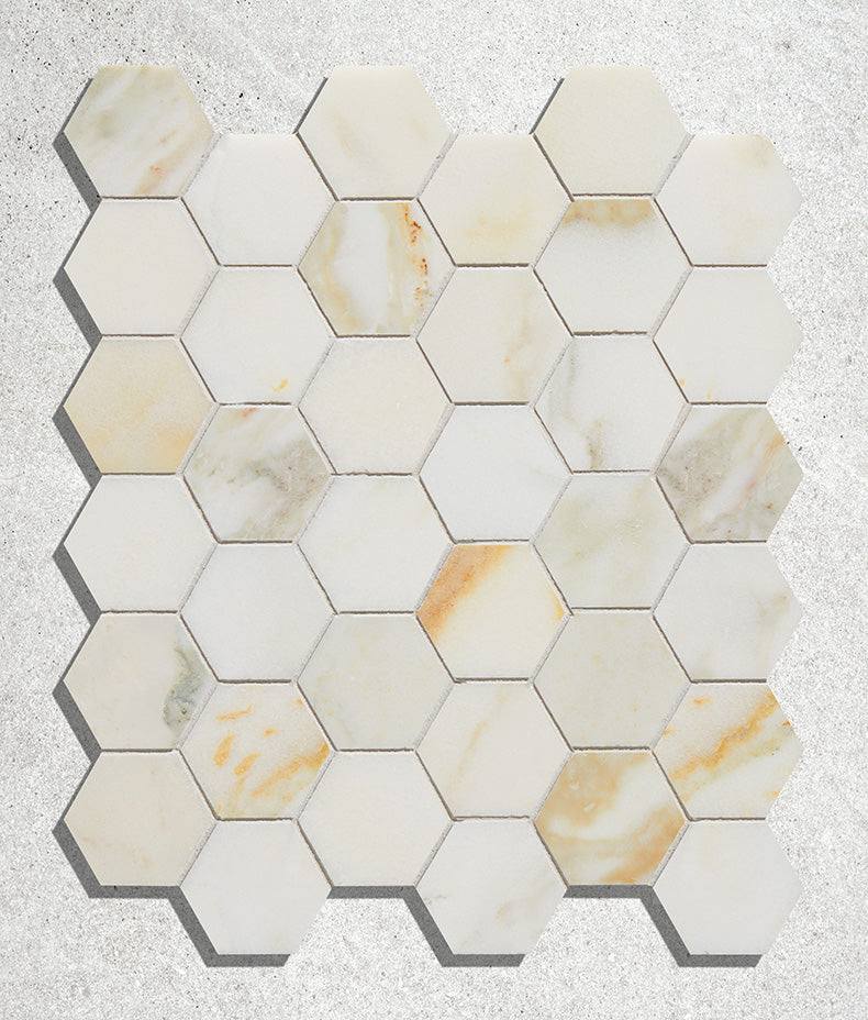 Palazzo Oro Honed Herringbone Mosaic Marble 31.5cm Sample