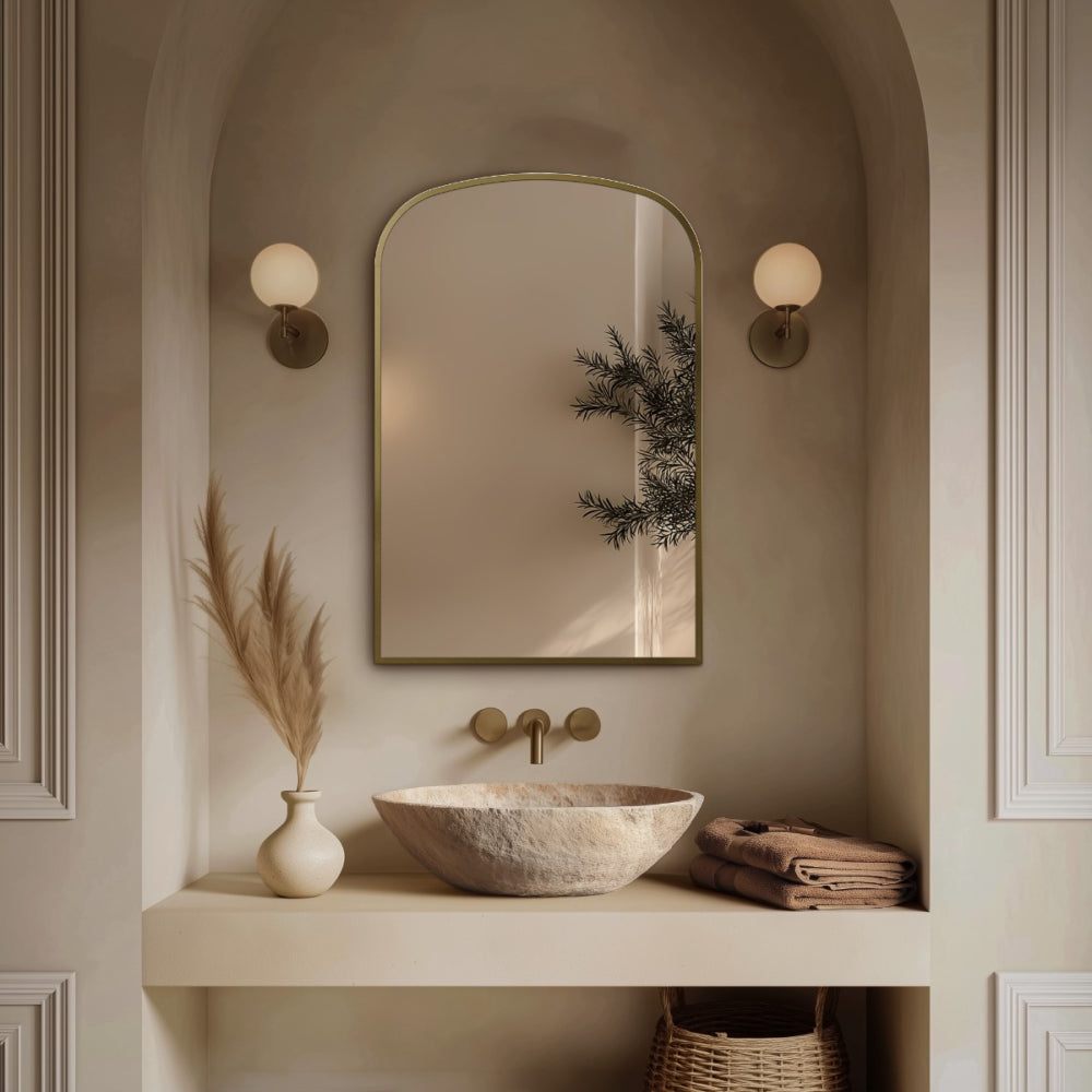 Delphine Overmantel Arch Mirror 60x90cm - Brushed Brass