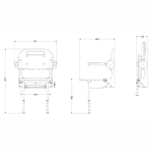 2000 Series Fold Up Grey Padded Seat with Back and Arms