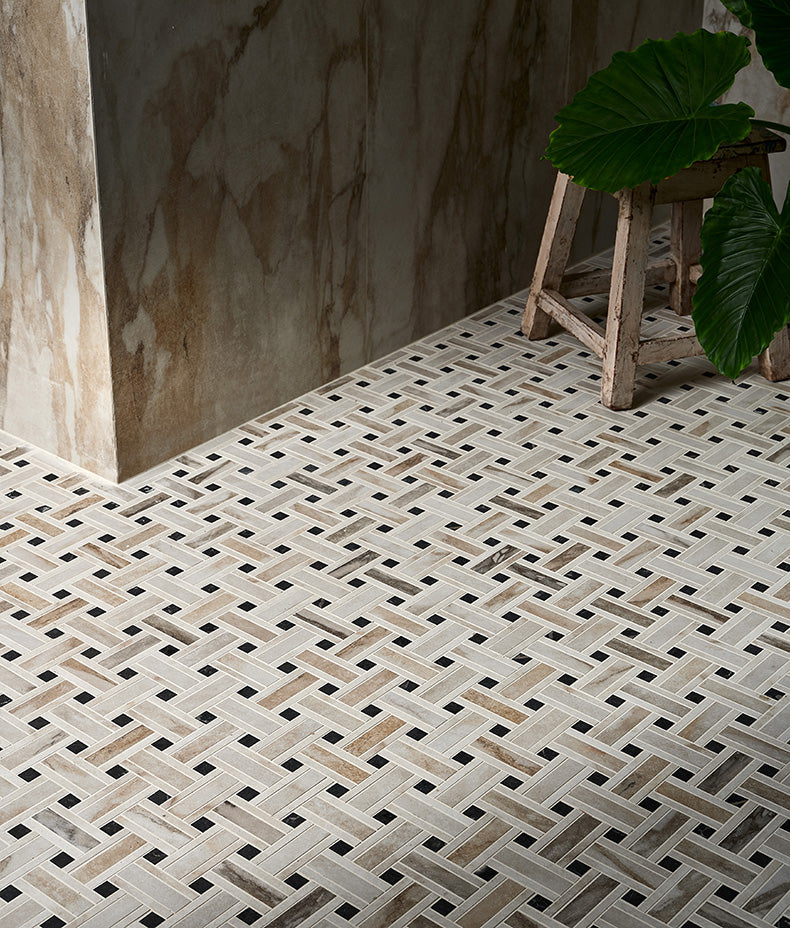 East Village Porcelain Basketweave Mosaic Oro 31.5x31.5cm Sample