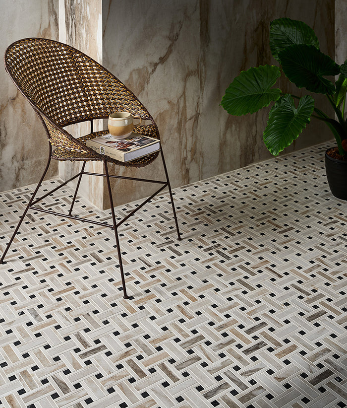 East Village Porcelain Basketweave Mosaic Oro 31.5x31.5cm Sample