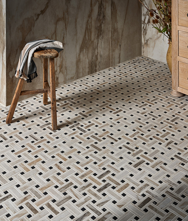 East Village Porcelain Basketweave Mosaic Oro 31.5x31.5cm Sample