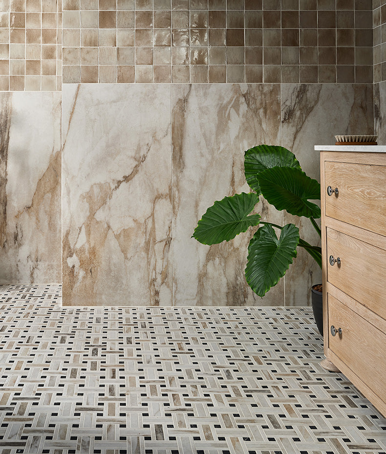 East Village Porcelain Basketweave Mosaic Oro 31.5x31.5cm Sample