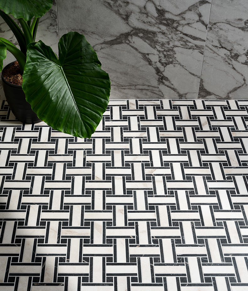 East Village Porcelain Basketweave Mosaic Bianco 31.5x31.5cm