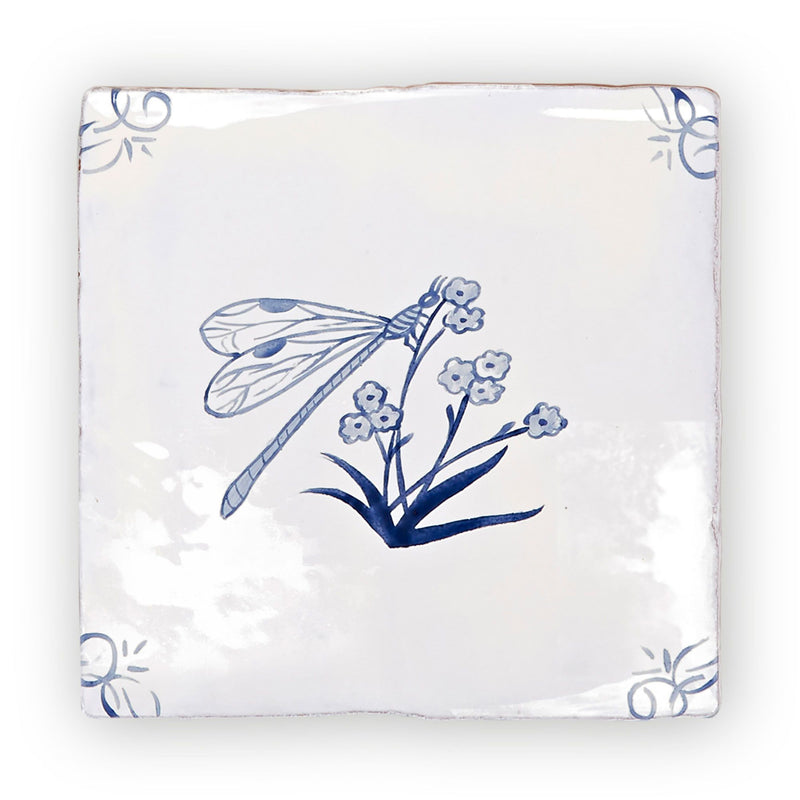 English Delft , Charcoal Dragonfly Blue Decorative Tiles Sale Porcelain Decorative Tiles Fired Earth