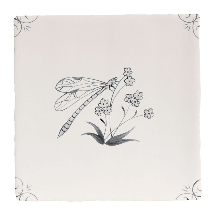 English Delft , Charcoal Dragonfly Grey Decorative Tiles Sale Porcelain Decorative Tiles Fired Earth